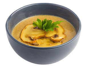 dish soup puree with herbs in a plate