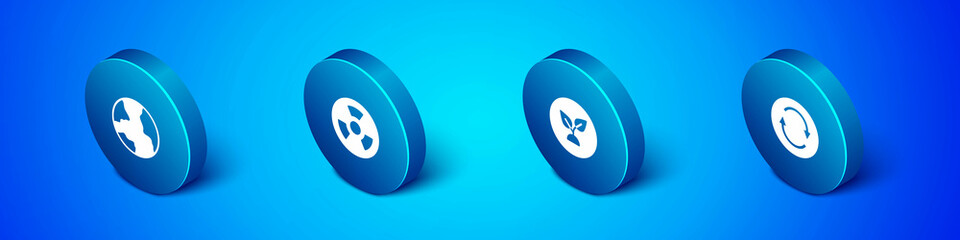 Set Isometric Worldwide, Plant based, Recycle symbol and Radioactive icon. Vector