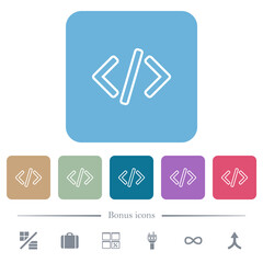 Script code flat icons on color rounded square backgrounds