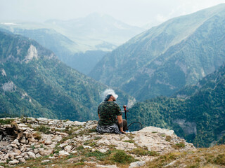 lonely man in the mountains nature landscape freedom travel