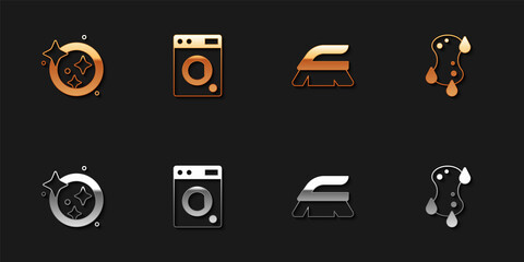 Set Washing dishes, Washer, Brush for cleaning and Sponge icon. Vector