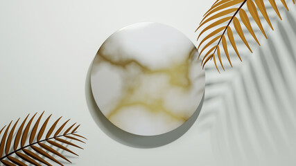 3D rendering of White background and marble for displaying products background. For show product. Blank scene showcase mockup.