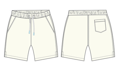 Boys Sweat Shorts vector fashion flat sketch template. For Young Men Technical Drawing Fashion art Illustration.