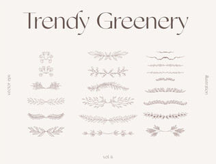 Hand draw one line floral elements greenery vector