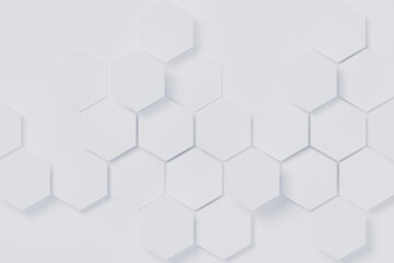 Abstract white hexagonal geometric structure background. Hexagon shapes for technology, digital, hi-tech concept backdrop. 3D rendering