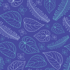 Fototapeta na wymiar seamless pattern with blue tropical leaves 
