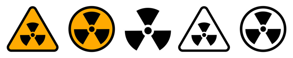 Fototapeta premium Set of radiation hazard signs. Radiation, round and triangular signs. Radioactive threat alert. Radiation area. Vector.