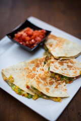 Quesadilla slices on a plate