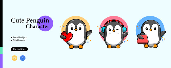 cute penguin illustration set,suitable for your business,sticker,etc, vector eps 10
