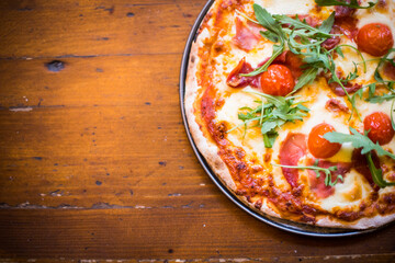 Pizza on a wooden table
