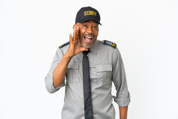 Senior staff man isolated on white background shouting with mouth wide open