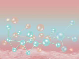 Blue and pink molecules, scientific concept background with copy space, illustration vector.	