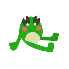 Cute green frog sits on white background. Design element for use in clothing banners posters accessories. Vector illustration