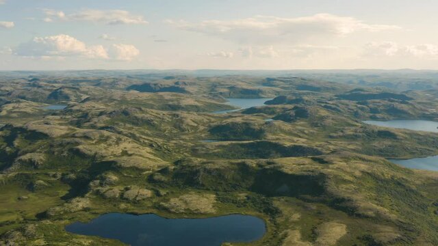 Landscape of Kola peninsula near Teriberka settlement. Aerial view