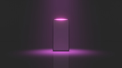 smartphone on a dark background in pink lighting