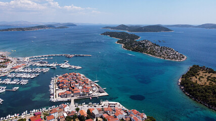 Tribunji small city near Vodice, Croatia. Stunning views on the city based on the small island and turquoise sea