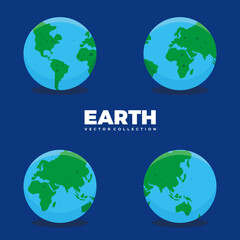 Vector collection of globe, earth, asia, europe, america