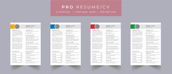 Clean Modern Resume Layout Vector Template for Business Job Applications, Minimalist resume cv template, Resume design template, cv design, multipurpose resume design