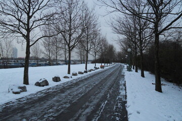 Treppelweg an der Donau im Winter in Wien, Österreich, 02.12.2010