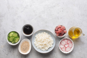 Traditional Hawaiian Poke Bowl prepared with Tuna Fish