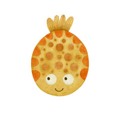 Cute watercolor cartoon fish isolated on white background.