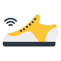 Wifi signals with boots denoting concept of smart shoes