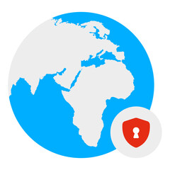 Shield with globe, icon of global security 