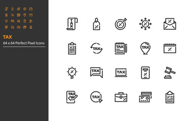 set of tax line icons, vat, fee, business, loan, finance