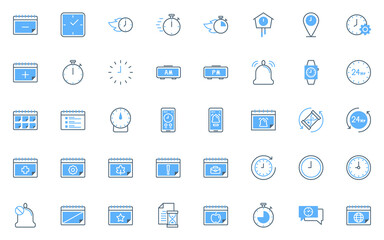 set of time and calendar icons, schedule, clock, date, alarm