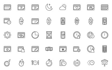 set of time and calendar icons, schedule, clock, date, alarm
