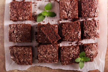 Slices of chocolate cake, brownies