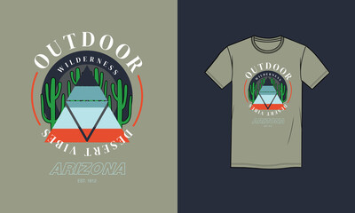 Desert vibes Arizona printed mens T-shirt . cactus fill with triangle and circle shape. editable vector file.
