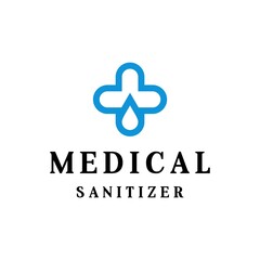 Obraz premium A clear and unique logo, a combination of sanitizer, water drops and cross hospital. EPS 10, Vector.
