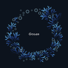 Coral reef with bubble wreath vector for decoration on ocean and coastal living style concept.
