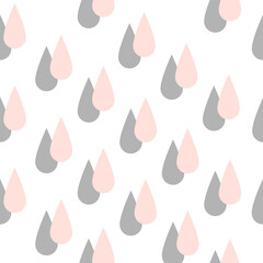 Vector pattern with rain drops. Seamless cute background. grey and pink. Abstract.