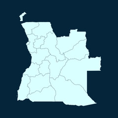 High Detailed Modern Blue Map of Angola on Dark isolated background, Vector Illustration EPS 10