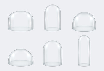 Set of realistic glass dome various size and shape vector illustration transparent display case © Vikivector
