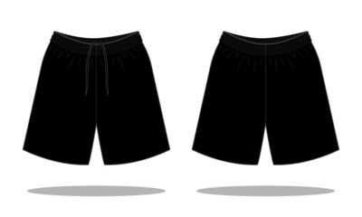 Blank Black Soccer Short Pants Template on White Background. Front and Back View, Vector File.
