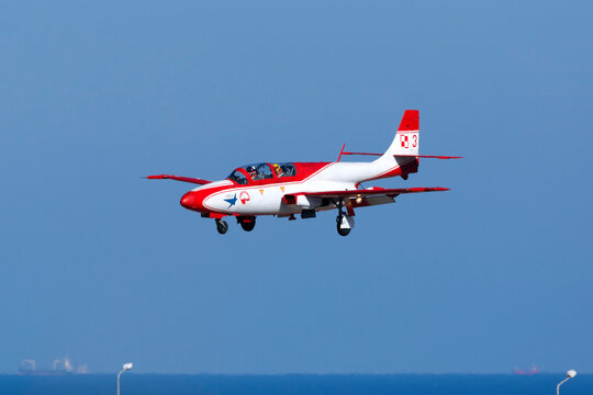 Luqa, Malta September 22, 2016: Polish Air Force PZL-Mielec TS-11 Iskra arriving for the airshow the coming weekend.