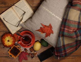 Autumn theme still life flat lay photos