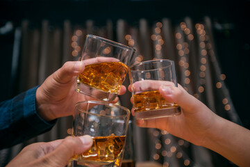 Celebrate whiskey on a friendly party in  restaurant