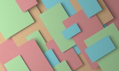 Geometric composition of diagonal multicolored rectangles in pastel colors with a noise texture. 3d render