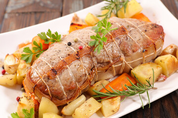 roasted meat fillet with grilled potatoes