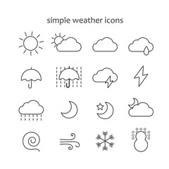 シンプルな白黒線画天気アイコンセット