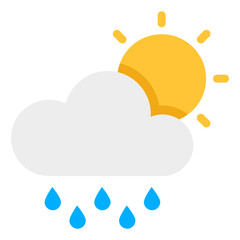 Sun with cloud and raindrops, icon of sunny rainy day