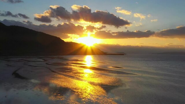 熊本県御輿来海岸の夕日のドローン映像