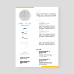 Resume template. Professional resume template design. Template design. Vector illustration.