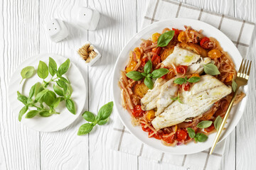 Acqua Pazza, italian poached fish, top view