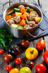 hot mexican meatball vegetable soup, top view