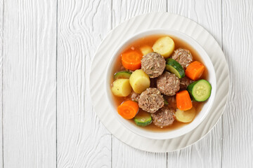 hot mexican meatball vegetable soup, top view